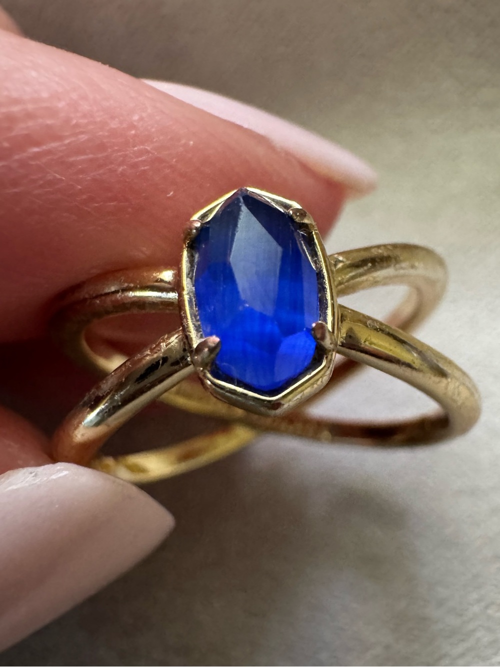 Kendra Scott Emilie Double Band Gold & Cobalt Blue Cat's Eye Size 5